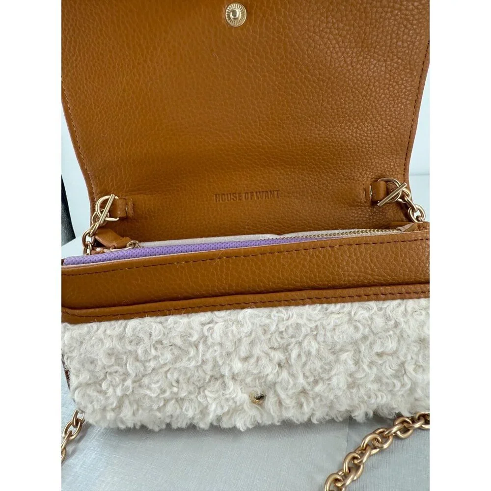 House of Want How We Browse Sherpa Crossbody Bag Vegan Leather NEW